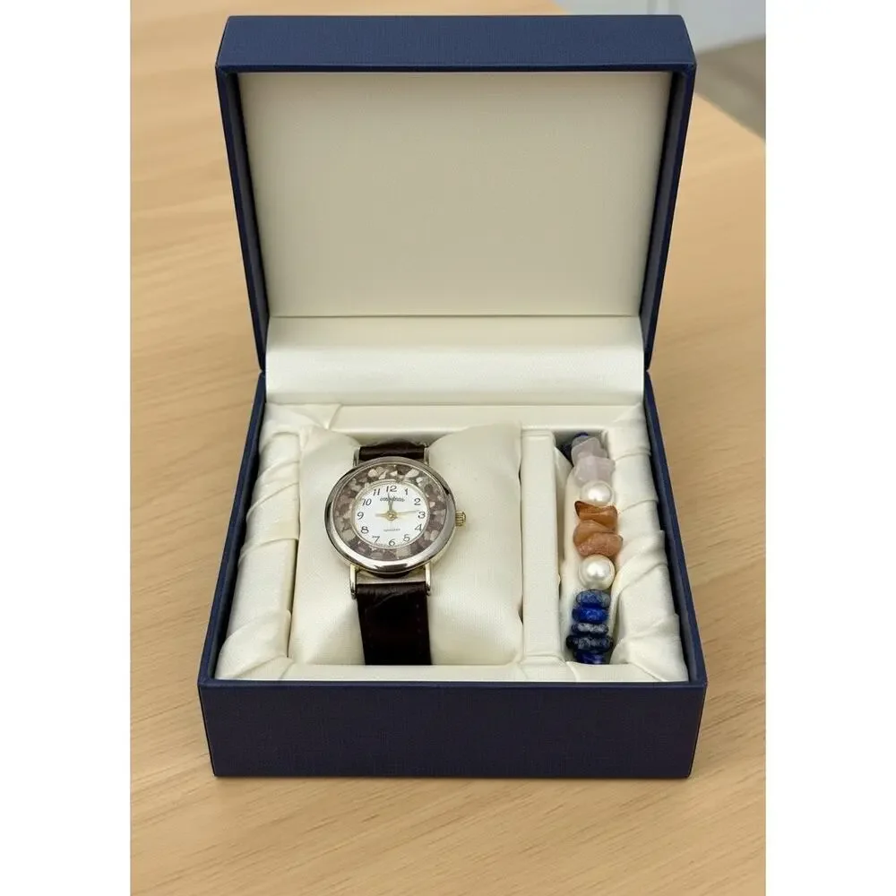 Capezio Gemstone Watch and Bracelet Set Faceted Crystal Leather